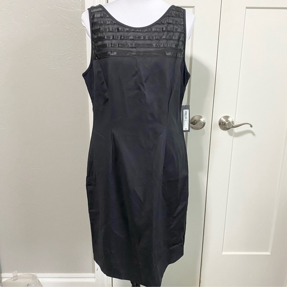 Worthington black sheath dress with lace sheer top detail sleeveless NWT size 14 - Picture 2 of 13